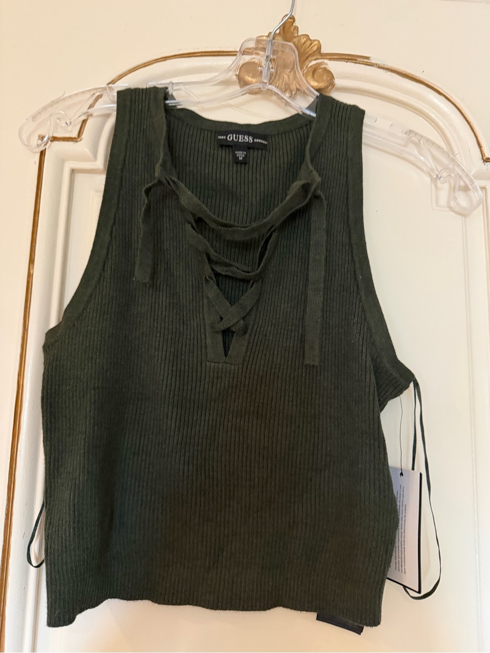 GUESS Olive Lace-Up Ribbed Tank Top